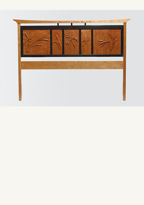 Cherry Headboard, furniture by wood carver Paul Reiber