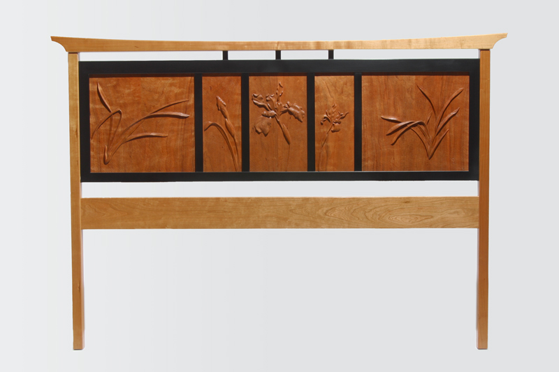 Cherry Headboard, furniture by wood carver Paul Reiber