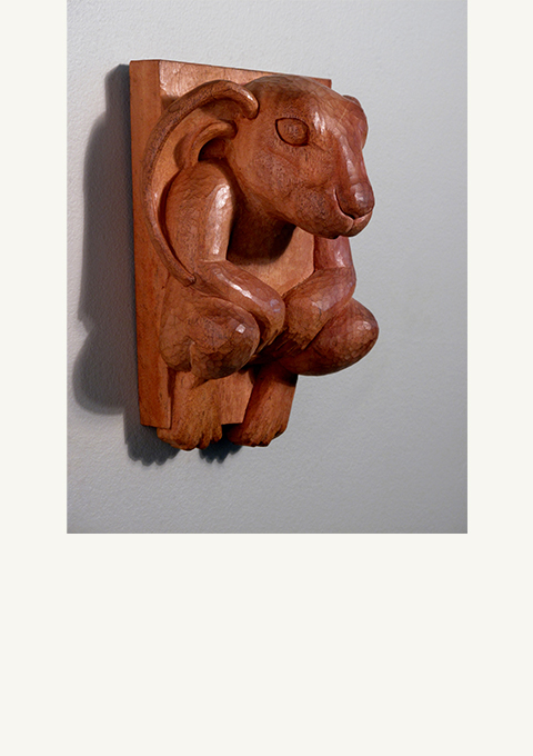 Rabbit Keystone, sculpture by wood carver Paul Reiber