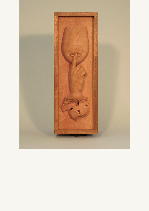 Winesong Box Lid 2012, Husch Wine, carved by wood carver Paul Reiber