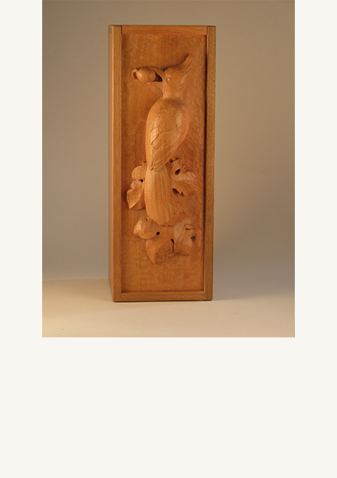 Winesong Box Lid 2015, The Tithe, carved by wood carver Paul Reiber